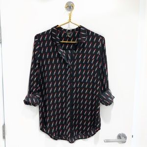 Forever21 Blue Button Down Top w/ Lipstick pattern